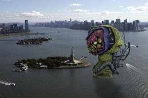 Aerial view of New York Harbor showing t